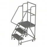 Tri-Arc KD 3 Step Steel Rolling Ladder: 30 In Platform Height, 30 In Platform Deep, 16 In Platform Wide, Serrated, 24 In Bottom Wide 