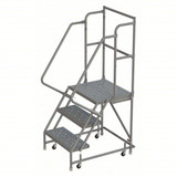 Tri-Arc KD 3 Step Steel Rolling Ladder: 30 In Platform Height, 10 In Platform Deep, 16 In Platform Wide, Perforated, 24 In Bottom Wide 