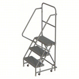 Tri-Arc KD 3 Step Steel Rolling Ladder: 30 In Platform Height, 10 In Platform Deep, 24 In Platform Wide, Serrated, 30 In Bottom Wide 