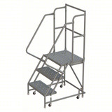 Tri-Arc KD 3 Step Steel Rolling Ladder: 30 In Platform Height, 20 In Platform Deep, 24 In Platform Wide, Perforated, 30 In Bottom Wide 