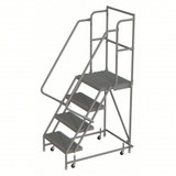 Tri-Arc Kd 4 Step Steel Rolling Ladder: 40" Platform Height, 30" Platform Deep, 16" Platform Wide, Serrated, 24" Bottom Wide 