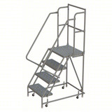 Tri-Arc Kd 4 Step Steel Rolling Ladder: 40" Platform Height, 30" Platform Deep, 16" Platform Wide, Perforated, 24" Bottom Wide 