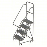 Tri-Arc Kd 4 Step Steel Rolling Ladder: 40" Platform Height, 10" Platform Deep, 24" Platform Wide, Serrated, 30" Bottom Wide 