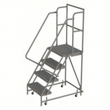 Tri-Arc Kd 4 Step Steel Rolling Ladder: 40" Platform Height, 20" Platform Deep, 24" Platform Wide, Serrated, 30" Bottom Wide 