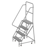 Tri-Arc Kd 4 Step Steel Rolling Ladder: 40" Platform Height, 10" Platform Deep, 24" Platform Wide, Perforated, 30" Bottom Wide 