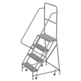 Tri-Arc Kd 4 Step Steel Rolling Ladder: 40" Platform Height, 10" Platform Deep, 24" Platform Wide, Perforated, 30" Bottom Wide 