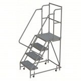 Tri-Arc Kd 4 Step Steel Rolling Ladder: 40" Platform Height, 20" Platform Deep, 24" Platform Wide, Perforated, 30" Bottom Wide 