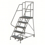 Tri-Arc KD 5 Step Steel Rolling Ladder: 50 In Platform Height, 30 In Platform Deep, 16 In Platform Wide, Serrated, 24 In Bottom Wide 