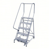 Tri-Arc KD 5 Step Steel Rolling Ladder: 50 In Platform Height, 30 In Platform Deep, 24 In Platform Wide, Serrated, 30 In Bottom Wide 