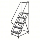 Tri-Arc KD 5 Step Steel Rolling Ladder: 50 In Platform Height, 10 In Platform Deep, 24 In Platform Wide, Perforated, 30 In Bottom Wide 
