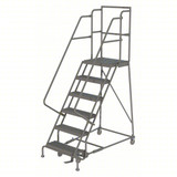 Tri-Arc KD 6 Step Steel Rolling Ladder: 60 In Platform Height, 20 In Platform Deep, 16 In Platform Wide, Serrated, 27 In Bottom Wide 