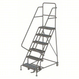 Tri-Arc KD 6 Step Steel Rolling Ladder: 60 In Platform Height, 10 In Platform Deep, 16 In Platform Wide, Serrated, 27 In Bottom Wide 