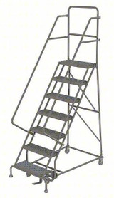 Tri-Arc KD 6 Step Steel Rolling Ladder: 60 In Platform Height, 20 In Platform Deep, 16 In Platform Wide, Perforated, 27 In Bottom Wide 