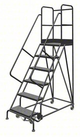 KD 6 Step Steel Rolling Ladder: 60 In Platform Height, 20 In Platform Deep, 16 In Platform Wide, Perforated, 27 In Bottom Wide