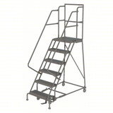 Tri-Arc KD 6 Step Steel Rolling Ladder: 60 In Platform Height, 30 In Platform Deep, 16 In Platform Wide, Serrated, 27 In Bottom Wide 