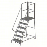 Tri-Arc KD 6 Step Steel Rolling Ladder: 60 In Platform Height, 30 In Platform Deep, 24 In Platform Wide, Serrated, 35 In Bottom Wide 