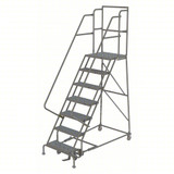 Tri-Arc KD 7 Step Steel Rolling Ladder: 70 In Platform Height, 20 In Platform Deep, 16 In Platform Wide, Perforated, 27 In Bottom Wide 