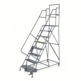 Tri-Arc KD 7 Step Steel Rolling Ladder: 70 In Platform Height, 20 In Platform Deep, 24 In Platform Wide, Serrated, 35 In Bottom Wide 