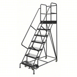 Tri-Arc KD 7 Step Steel Rolling Ladder: 70 In Platform Height, 30 In Platform Deep, 24 In Platform Wide, Serrated, 35 In Bottom Wide 