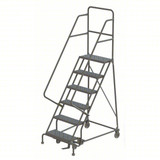 Tri-Arc KD 7 Step Steel Rolling Ladder: 70 In Platform Height, 10 In Platform Deep, 24 In Platform Wide, Perforated, 35 In Bottom Wide 