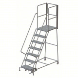 Tri-Arc KD 7 Step Steel Rolling Ladder: 70 In Platform Height, 30 In Platform Deep, 24 In Platform Wide, Perforated, 35 In Bottom Wide 