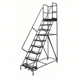 Tri-Arc KD 9 Step Steel Rolling Ladder: 90 In Platform Height, 30 In Platform Deep, 24 In Platform Wide, Serrated, 35 In Bottom Wide 