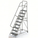 Tri-Arc KD 9 Step Steel Rolling Ladder: 90 In Platform Height, 10 In Platform Deep, 24 In Platform Wide, Perforated, 35 In Bottom Wide 