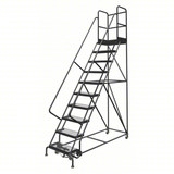 Tri-Arc KD 10 Step Steel Rolling Ladder: 100 In Platform Height, 30 In Platform Deep, 24 In Platform Wide, Serrated, 35 In Bottom Wide 