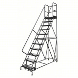 Tri-Arc KD 11 Step Steel Rolling Ladder: 110 In Platform Height, 30 In Platform Deep, 24 In Platform Wide, Serrated, 35 In Bottom Wide 