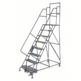 Tri-Arc KD 11 Step Steel Rolling Ladder: 110 In Platform Height, 20 In Platform Deep, 24 In Platform Wide, Perforated, Gray, 11 Steps 