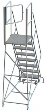 Tri-Arc KD 11 Step Steel Rolling Ladder: 110 In Platform Height, 30 In Platform Deep, 24 In Platform Wide, Perforated, Gray 
