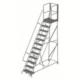 Tri-Arc KD 12 Step Steel Rolling Ladder: 120 In Platform Height, 30 In Platform Deep, 24 In Platform Wide, Serrated, 35 In Bottom Wide 