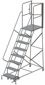 Tri-Arc KD 13 Step Steel Rolling Ladder: 130 In Platform Height, 30 In Platform Deep, 24 In Platform Wide, Perforated, Gray, 13 Steps 