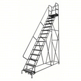 Tri-Arc KD 15 Step Steel Rolling Ladder: 150 In Platform Height, 30 In Platform Deep, 24 In Platform Wide, Perforated, Gray, 15 Steps 