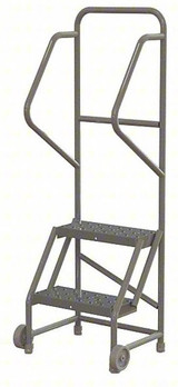 Tri-Arc 2-Step Tilt and Roll Industrial and Warehouse Steel Ladder with Perforated Tread, 16-Inch Wide Steps 