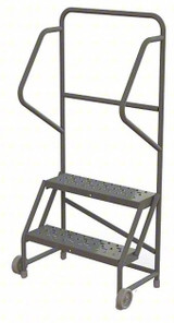 Tri-Arc 2-Step Tilt and Roll Industrial and Warehouse Steel Ladder With Perforated Tread, 24" Wide Steps 