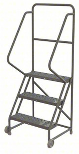 Tri-Arc 3-Step Tilt and Roll Industrial and Warehouse Steel Ladder With Perforated Tread, 24" Wide Steps 