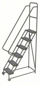 Tri-Arc 6-Step Tilt and Roll Industrial and Warehouse Steel Ladder with Perforated Tread, 16-Inch Wide Steps 