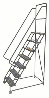 Tri-Arc 7-Step Tilt and Roll Industrial and Warehouse Steel Ladder With Perforated Tread, 24" Wide Steps 