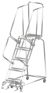 Ballymore Safety Products Stainless Steel Ladders, 5 Step, 24 In Wide Base, 21 in Deep Top Step, Perforated Tread 