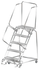 Ballymore Safety Products Stainless Steel Ladders, 5 Step, 32 In Wide Base, 14 in Deep Top Step, Serrated Tread, Setup 