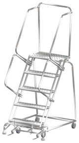 Ballymore Safety Products Stainless Steel Ladders, 5 Step, 32 In Wide Base, 14 in Deep Top Step, Perforated Tread, Setup 