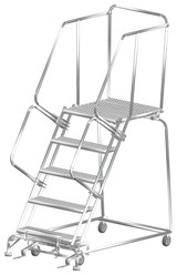 Ballymore Safety Products Stainless Steel Ladders, 5 Step, 32 In Wide Base, 21 in Deep Top Step, Serrated Tread, Setup 
