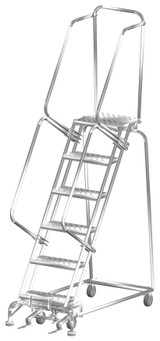 Ballymore Safety Products Stainless Steel Ladders, 6 Step, 24" Wide Base, 14" Deep Top Step, Perforated Tread, Setup 