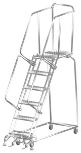 Ballymore Safety Products Stainless Steel Ladders, 6 Step, 24" Wide Base, 28" Deep Top Step, Perforated Tread 