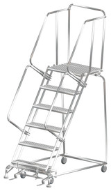 Ballymore Safety Products Stainless Steel Ladders, 6 Step, 32 In Wide Base, 21 in Deep Top Step, Serrated Tread, Setup 