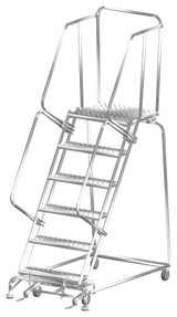 Ballymore Safety Products Stainless Steel Ladders, 6 Step, 32 In Wide Base, 21 in Deep Top Step, Perforated Tread, Setup 