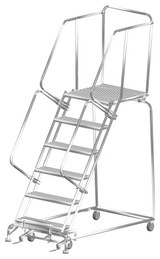 Ballymore Safety Products Stainless Steel Ladders, 6 Step, 32 In Wide Base, 28 in Deep Top Step, Serrated Tread, Setup 