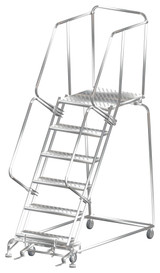 Ballymore Safety Products Stainless Steel Ladders, 6 Step, 32 In Wide Base, 28 in Deep Top Step, Perforated Tread 