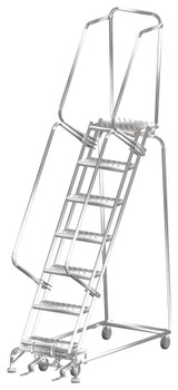 Ballymore Safety Products Stainless Steel Ladders, 7 Step, 24" Wide Base, 14" Deep Top Step, Perforated Tread, Setup 